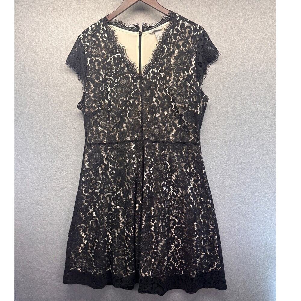 H&M Womens Dress Evening Party Lace Black Cream V-Neck Cap Sleeve Size Large